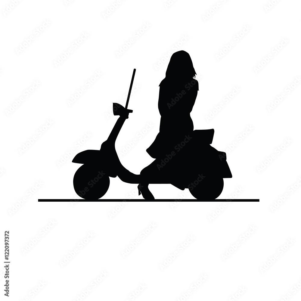 Obraz premium girl silhouette on moto in black illustration