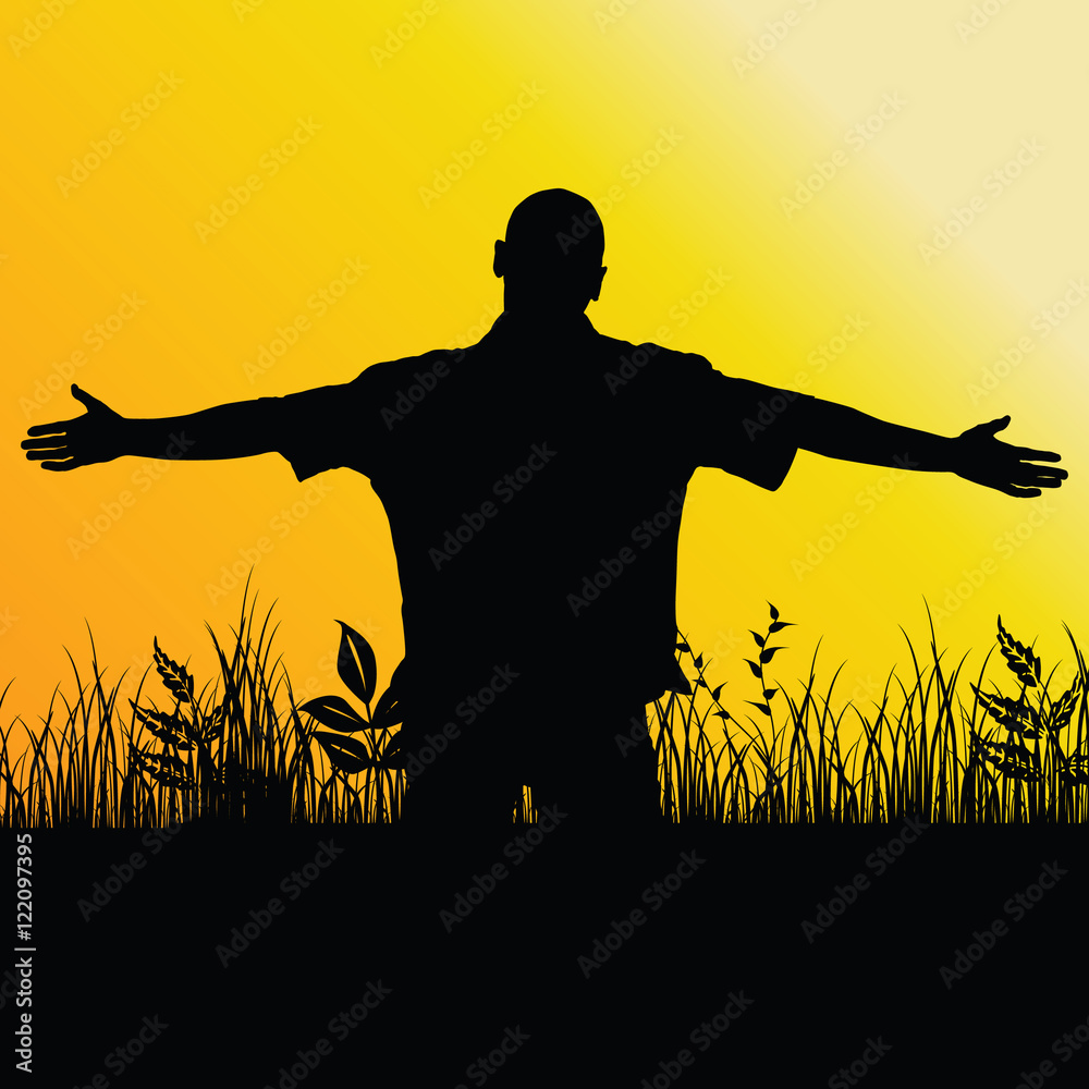 man in nature color silhouette illustration