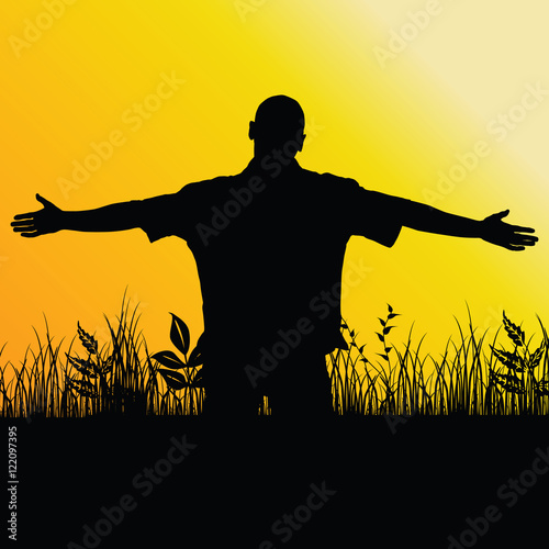 man in nature color silhouette illustration