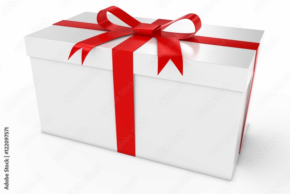 Christmas Present - White Gift Box Tied with Red Bow 3D Illustration Christmas Present - White Gift Box Tied with Red Bow 3D Illustration