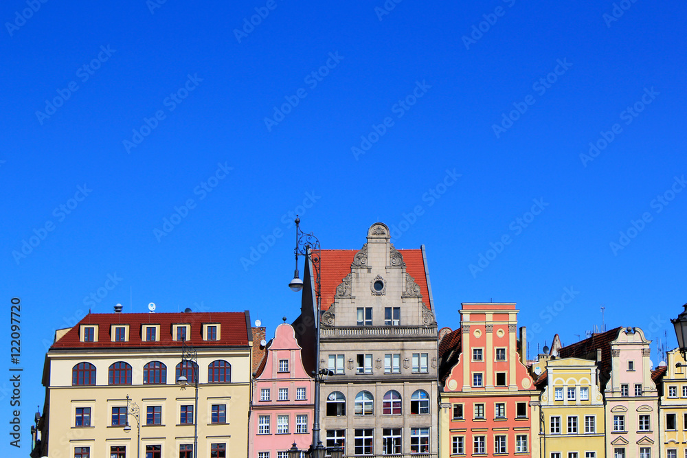 Architecture of Wroclaw, Poland, Europe. City centre, Colorful, historical Market square tenements.Lower Silesia, Europe.