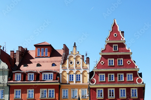 Architecture of Wroclaw  Poland  Europe. City centre  Colorful  historical Market square tenements.Lower Silesia  Europe.