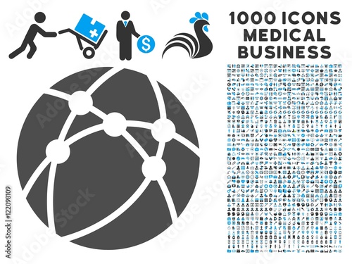 Browser icon with 1000 medical commercial gray and blue vector pictographs. Collection style is flat bicolor symbols, white background.