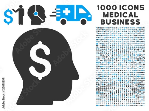 Businessman icon with 1000 medical commercial gray and blue vector pictograms. Collection style is flat bicolor symbols, white background.