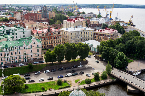 View of Vyborg city, from the top of the Vyborg Castle tower 