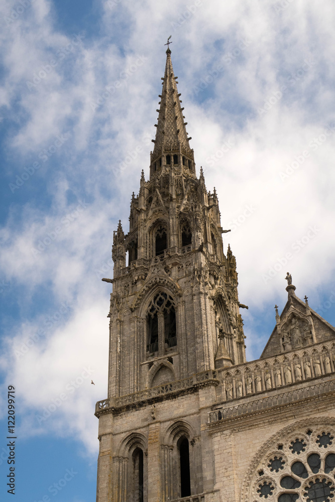 Chartes Cathedral Tower with clouds