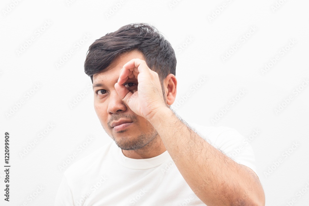 Obraz premium crazy man happy pose.Man wearing a white T-shirt