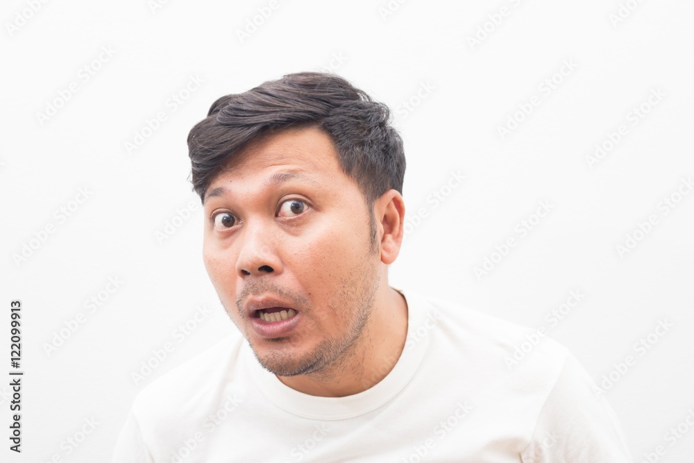 Obraz premium crazy man happy pose.Man wearing a white T-shirt