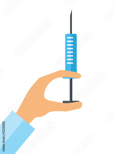 Hypodermic syringe in doctor hand