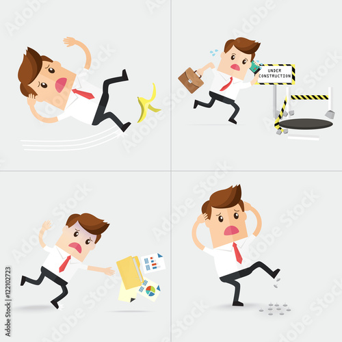 set of careless business man has accident