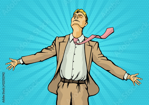 Business concept of successful businessman. Retro style pop art