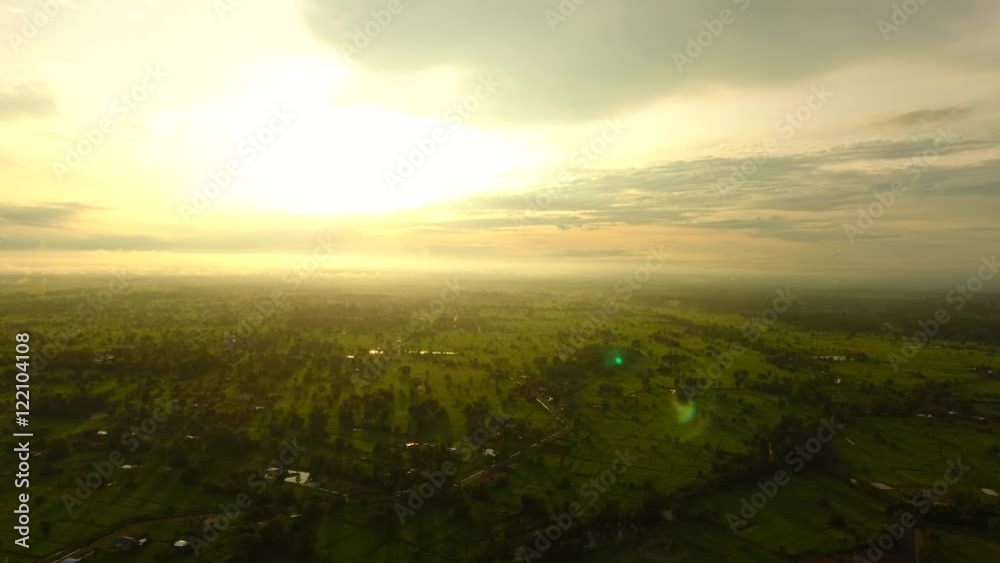 AERIAL: Flight over the wheat field in sunset AERIAL: Flight over the wheat field in sunset