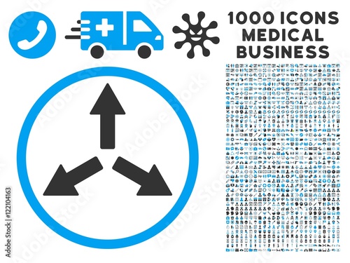 Expand Arrows icon with 1000 medical commerce gray and blue vector pictograms. Collection style is flat bicolor symbols, white background.