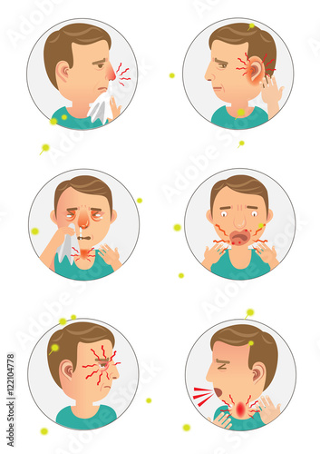 Allergic  symptom  sick man. cartoon vector illustration