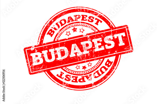 BUDAPEST written on red grunge round vintage rubber stamp.