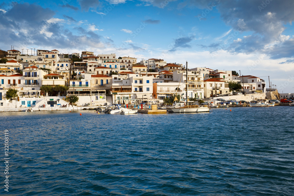 Batsi village on the coast of Andros island in Greece.