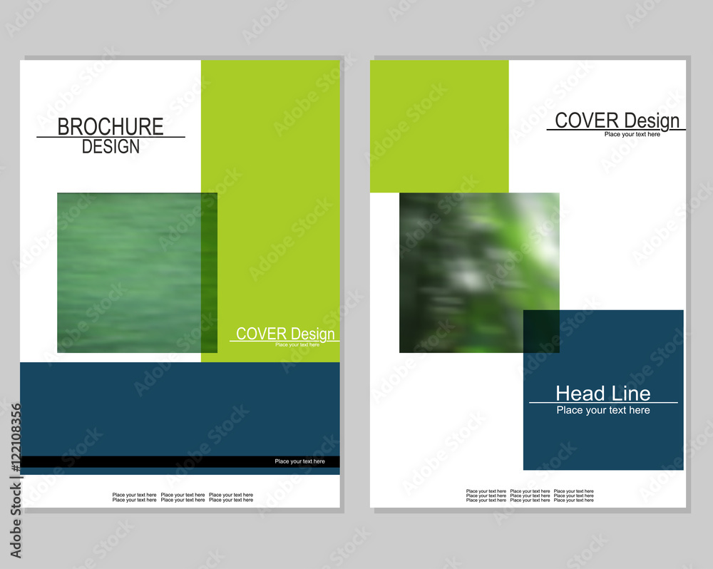 Vector brochure cover templates with blurred plants. EPS 10. Mesh background.