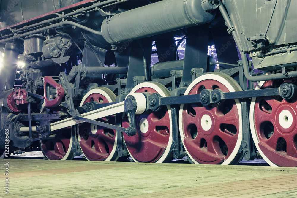 Wheels of locomotive in the night Wheels of locomotive in the night
