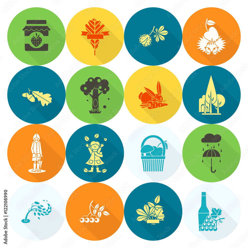 Set of Flat Autumn Icons Set of Flat Autumn Icons