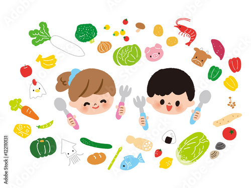 いろいろな食べ物と子供 大