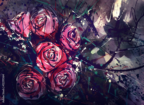 Obraz namalowane róże w abstrakcyjnym stylu