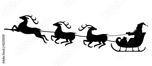 Christmas silhouette Santa riding on reindeer sleigh