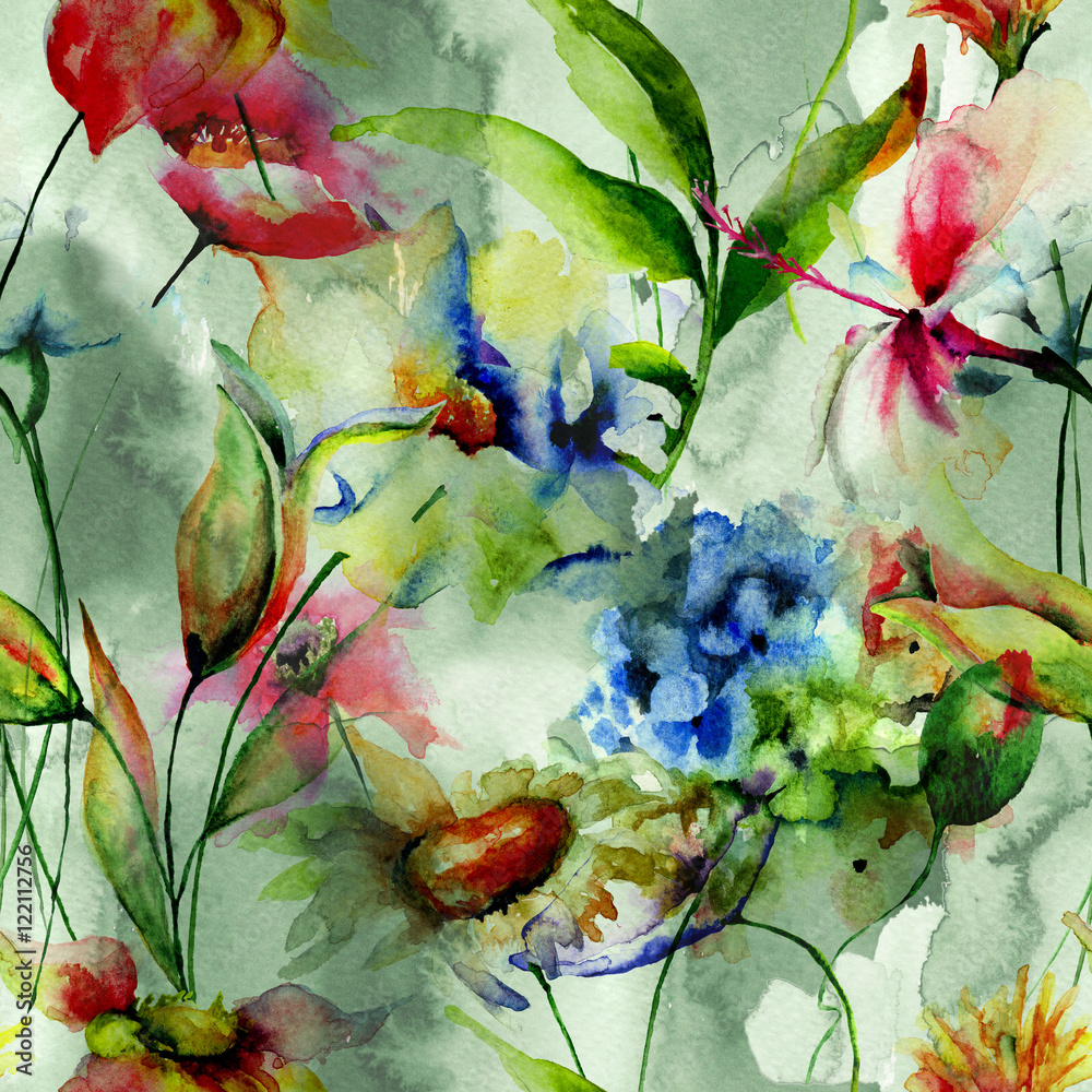 Seamless wallpaper with stylized flowers