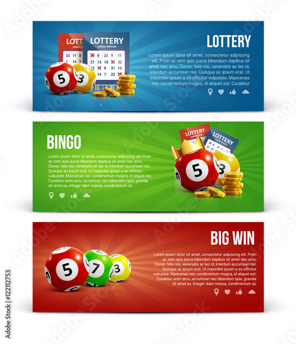 lottery banners with realistic icons balls coins  ticket 