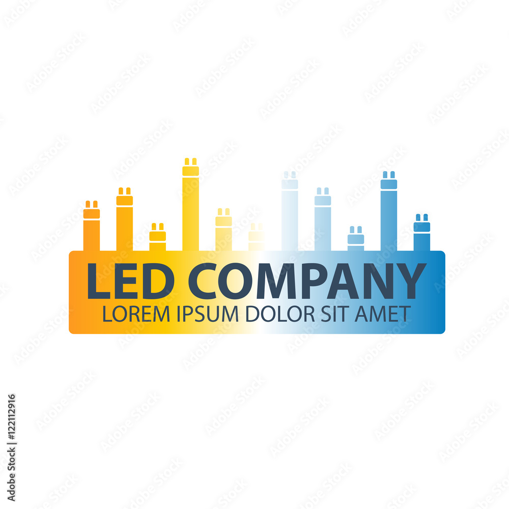 Led bulb logo. Led company logo. LED illumination. Corporate logo design.