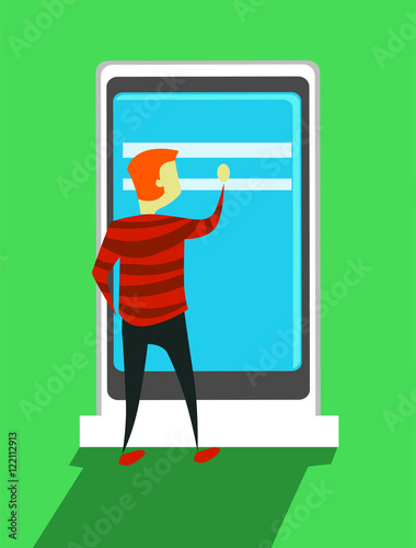 Vector Illustration of a Man using Interactive Screen