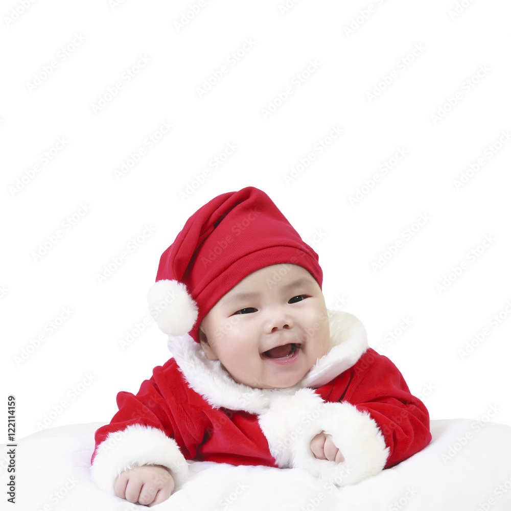 cheerful babies wearing santa claus suit for christmas or happy cheerful babies wearing santa claus suit for christmas or happy