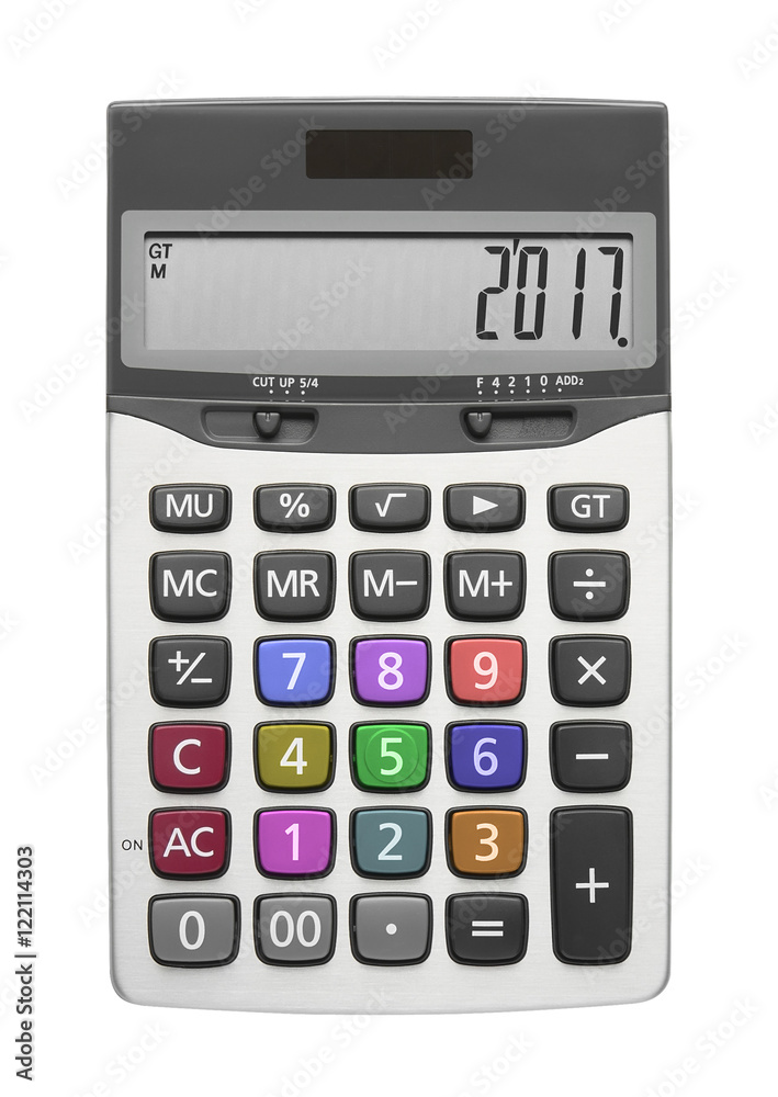 Happy New Year 2017 on silver calculator with multi color button Happy New Year 2017 on silver calculator with multi color button