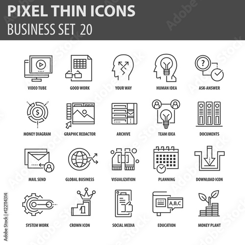 Modern thin line icons set for business