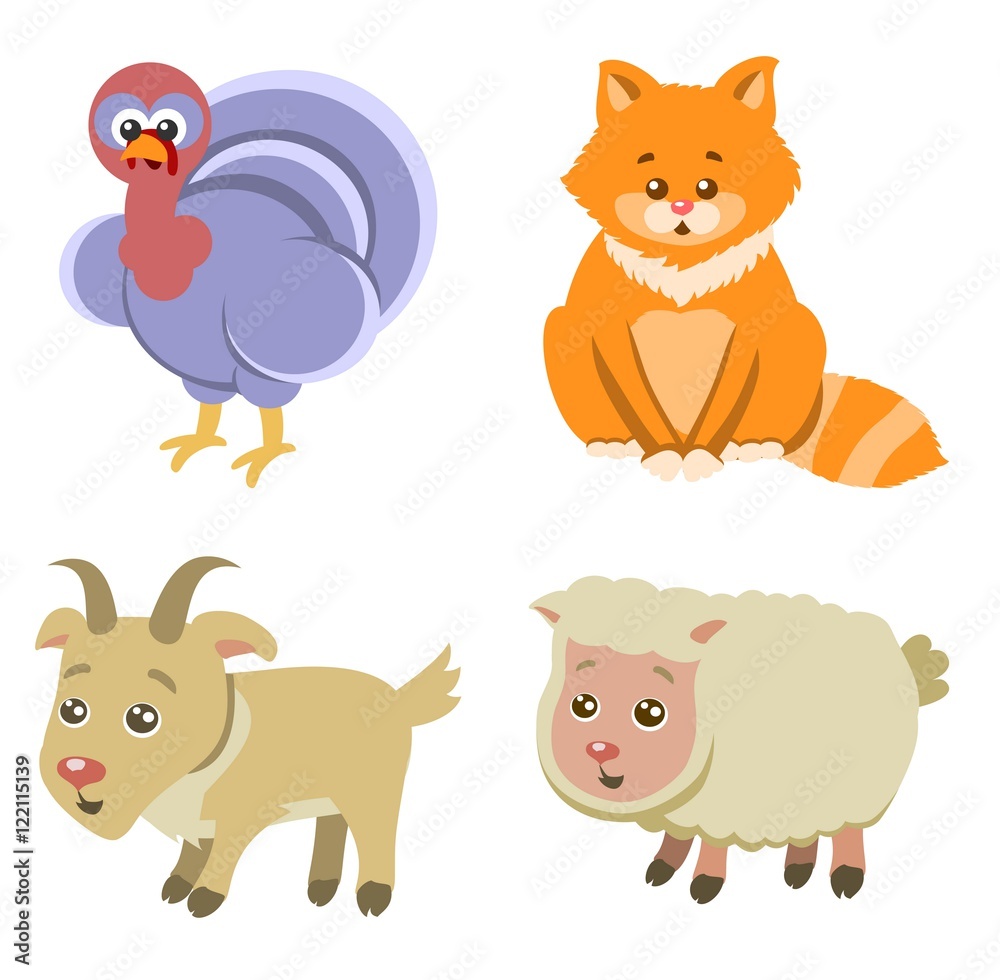 Farm Animals Icons on White Background in Flat Style Farm Animals Icons on White Background in Flat Style