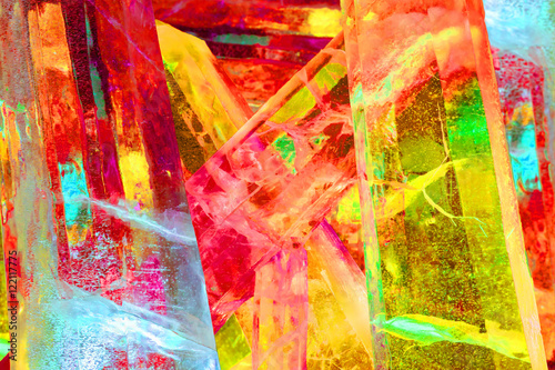 Giant colored ice crystals in red yellow and blue from the ice festival harbin China