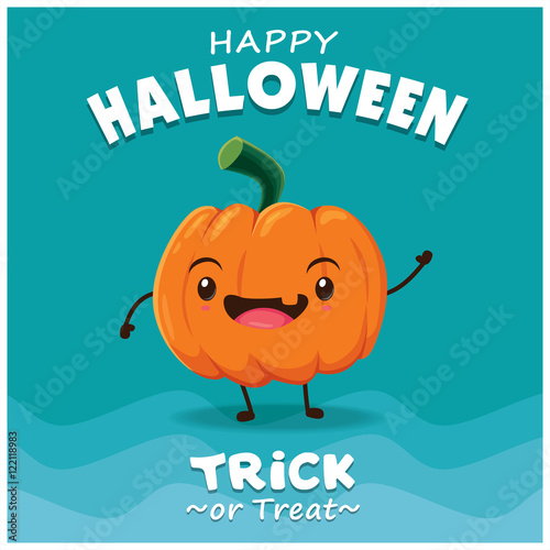 Vintage Halloween poster design with vector jack o lantern character.