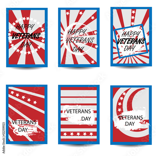 Veterans Day card with typography design in vintage style. Vector template for banners, posters, labels, covers and booklets.
