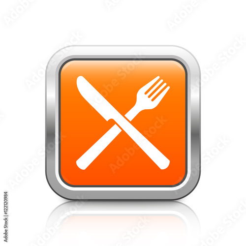 Knife & Fork – Glossy orange metal button with reflection