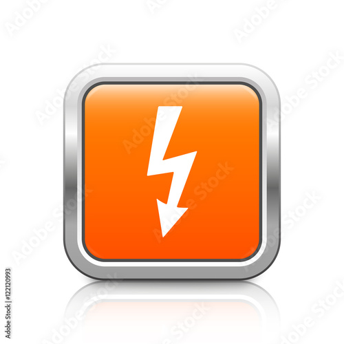 Lightning arrow – Glossy orange metal button with reflection
