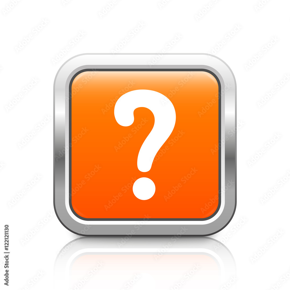 Question mark – Glossy orange metal button with reflection Question mark – Glossy orange metal button with reflection