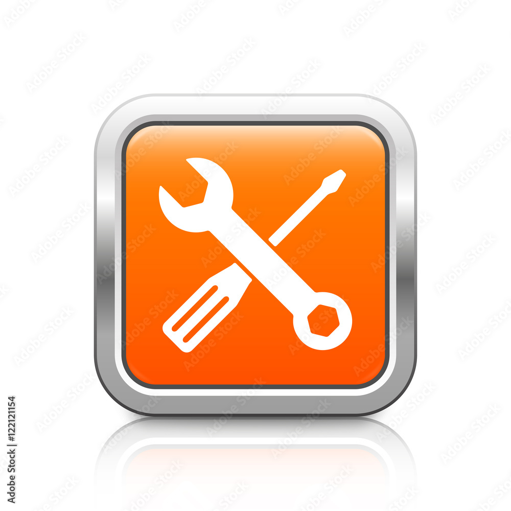 Spanner & Screwdriver – Glossy orange metal button with reflection Spanner & Screwdriver – Glossy orange metal button with reflection
