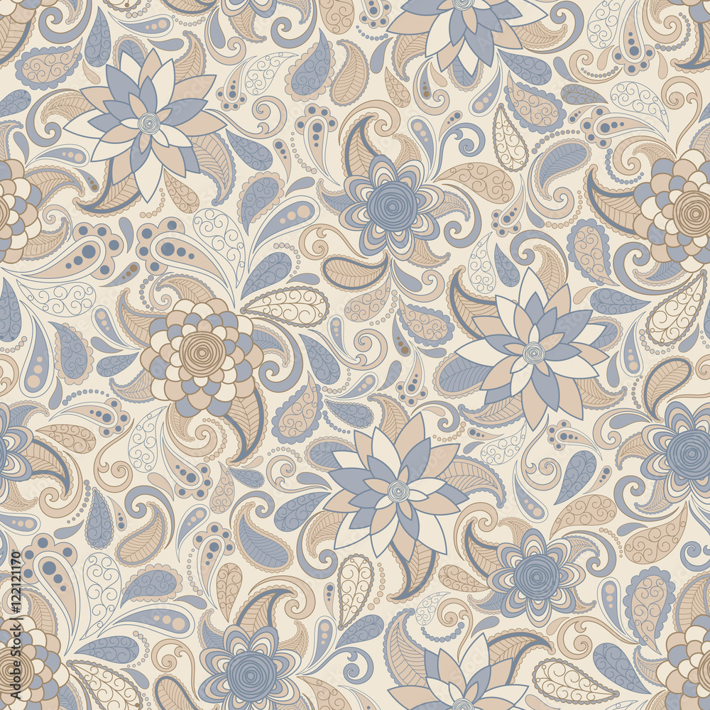 Seamless background of beige and blue of flowers Stock Vector | Adobe Stock