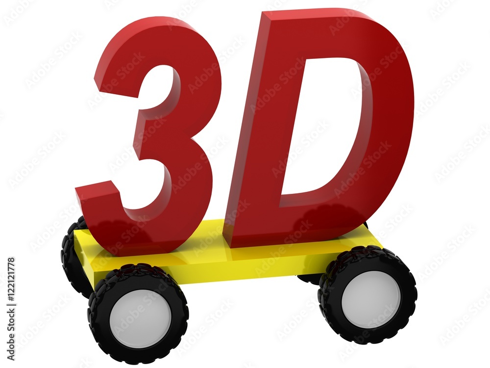 3d Symbols 3D on wheels on white background