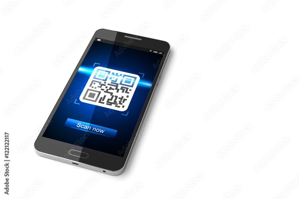 Smartphone with scanned QR code on display. 3D illustration Smartphone with scanned QR code on display. 3D illustration