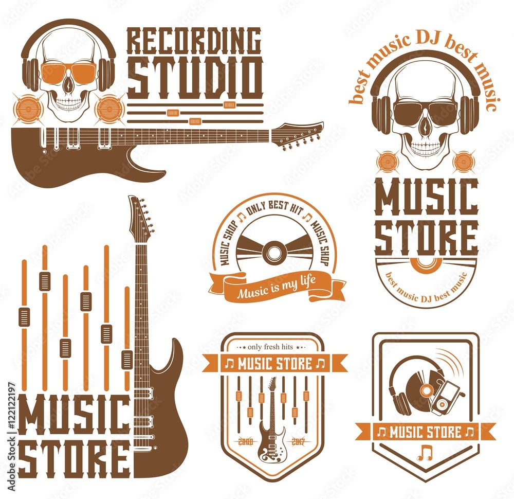 Vector Set Of Logo For The Recording Studio And Music Shop Graphic