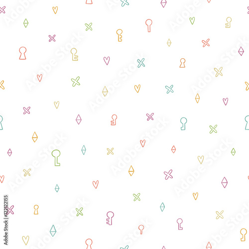 Little hearts, crosses and geometric shapes seamless pattern