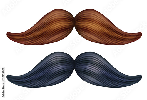 Vector brown and black mustache isolated on white background