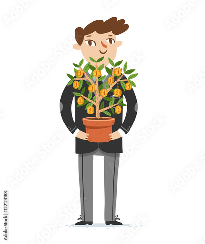 Financier holds money tree, vector illustration