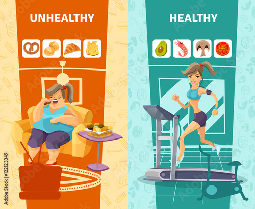  Healthy And Unhealthy Woman Banners Set 