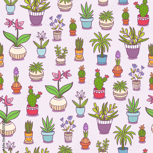 Home plants seamless pattern background